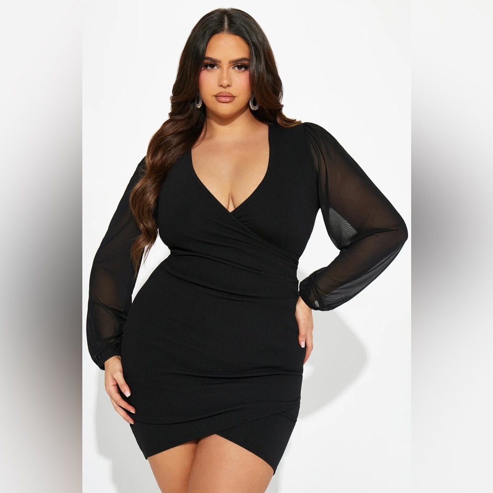 Fashion Nova Black Sheer Sleeve Dress